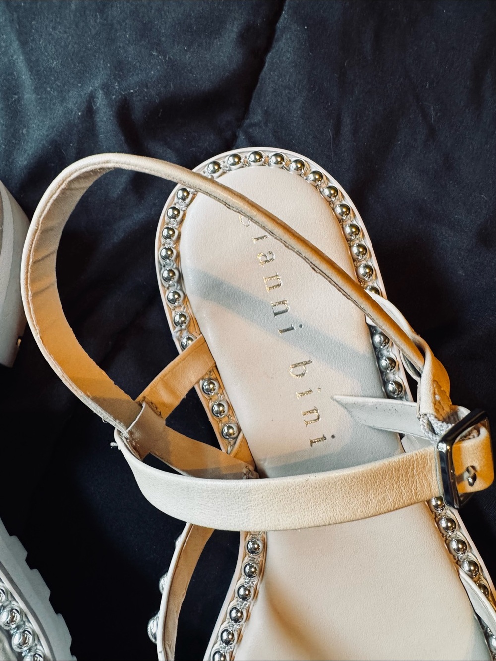 Gianni Bini Ivory Studded Sandals Size 8 | Silver Stud Trim | Chic Summer - Picture 4 of 7
